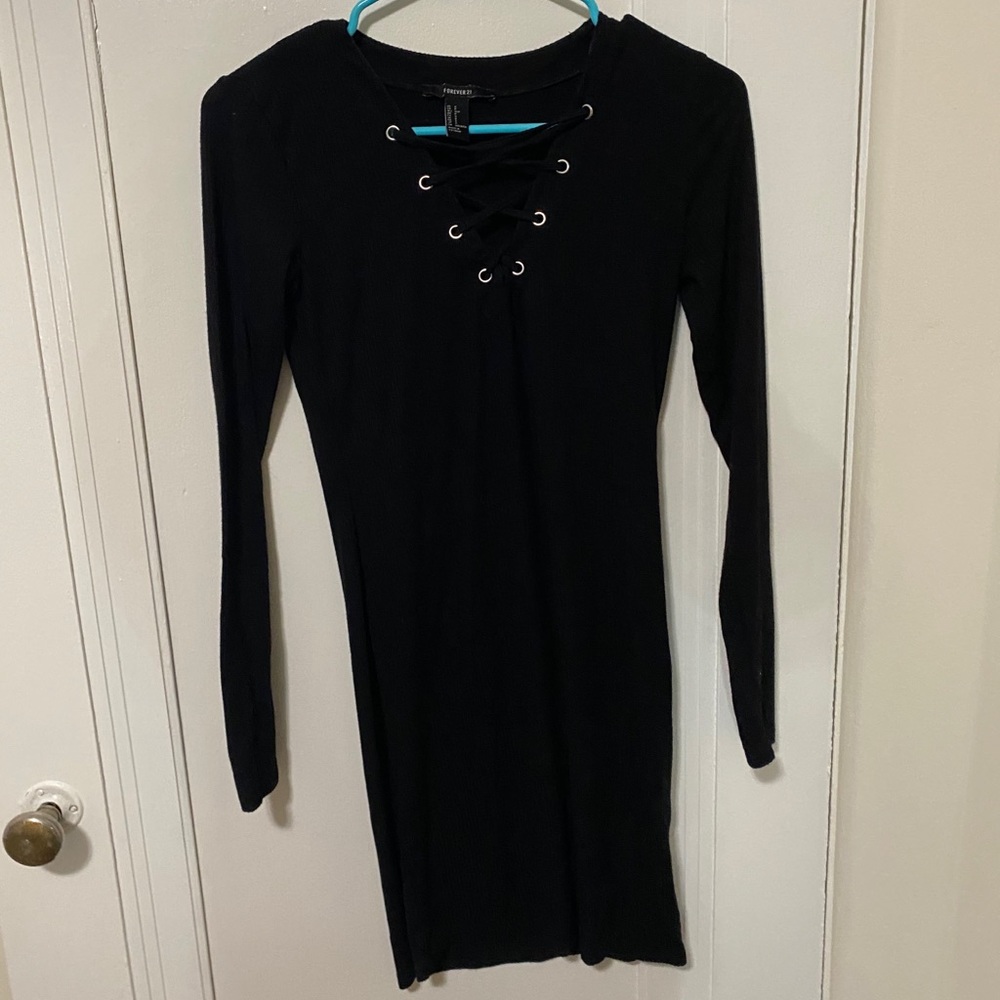 Black lace up dress